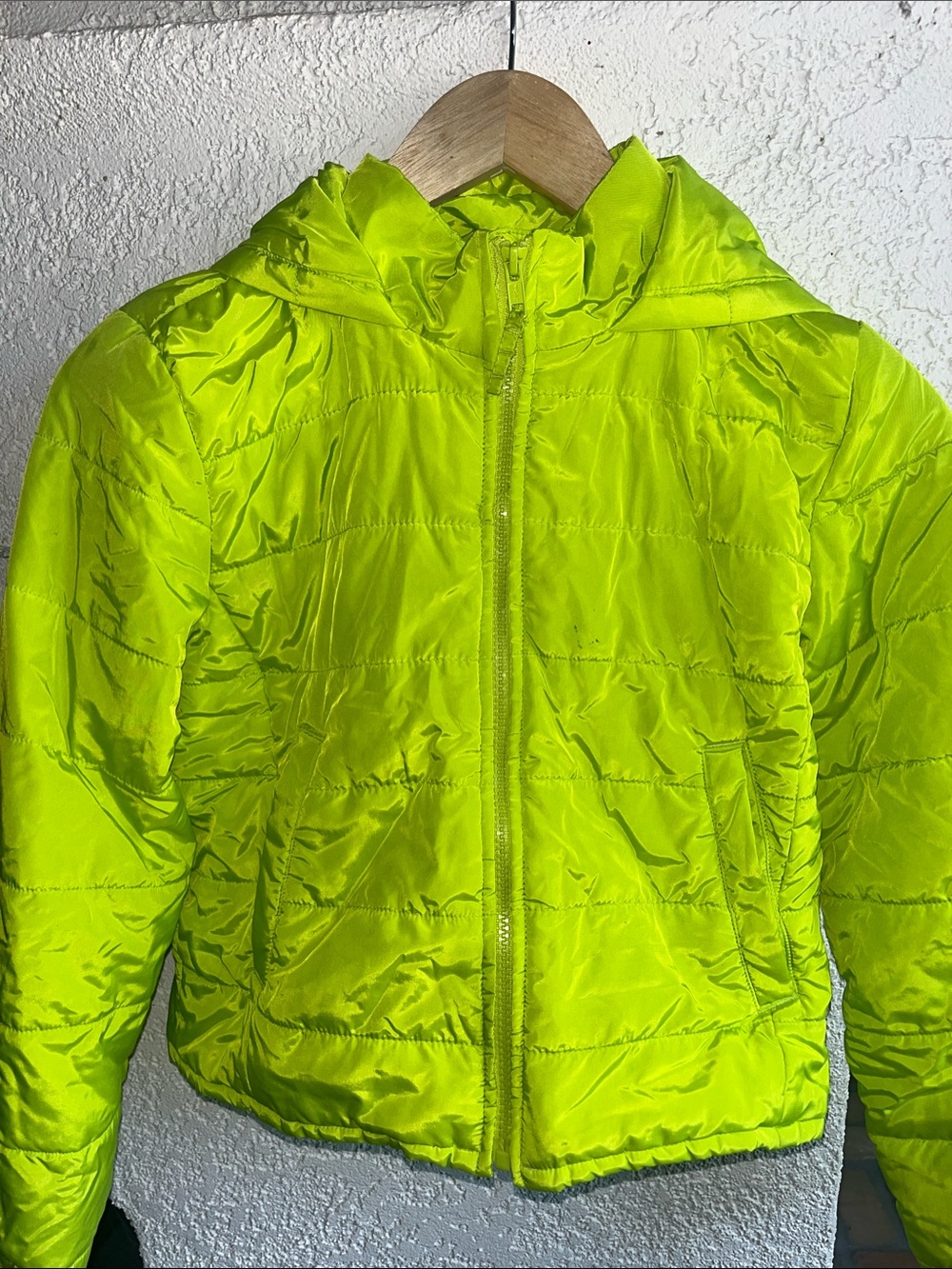 GAP Neon Lime Hooded Puffer Jacket